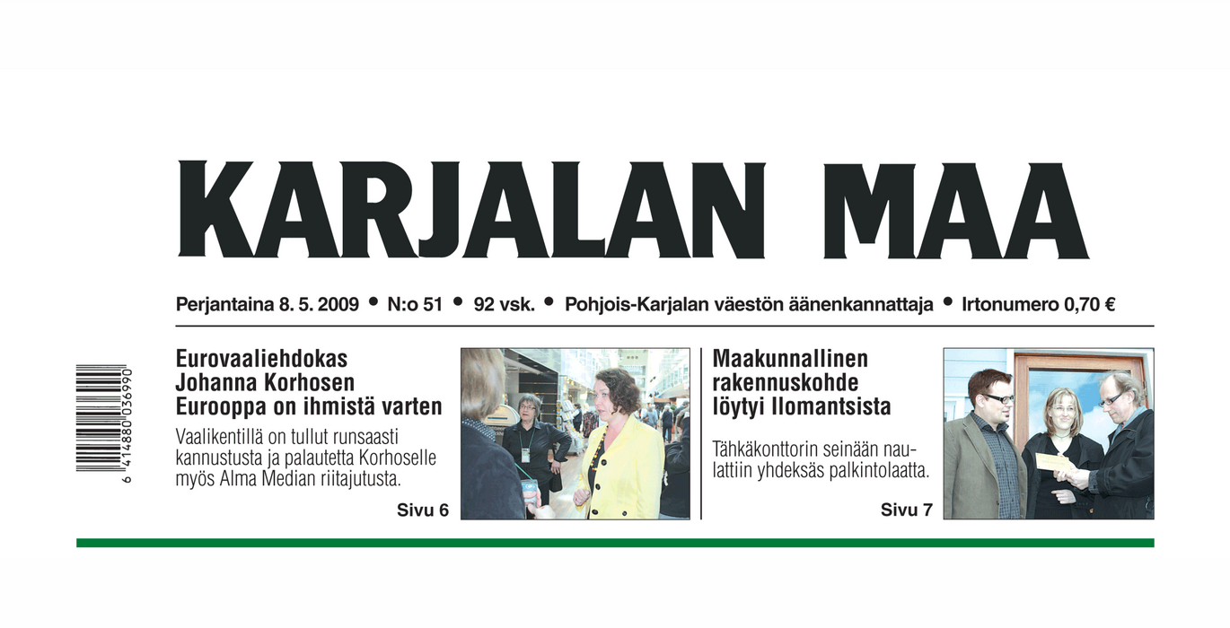 Ark-konttori l&k Karjalan Maa lehtijuttu "Rakentamispalkinto Ilomantsiin"